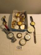 5 pocket watches including silver for spare or repair.