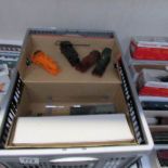 A box of '00' gauge engine bodies, trackside accessories etc.