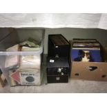 A collection of LP and 45rpm records of various genres (2 cases, 1 small box,