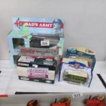2 boxed Dad's Army vans of Jones the Butcher and Hodges the Grocer, A Corgi Sunderland tram,