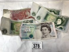 A quantity of bank notes (10/- note & 4 old £1 notes)