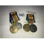 2 pairs of WW1 medals - 2286 Pte P Head, East Kent regiment and G-23625 Pte H G Link,