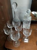 2 glass decanters and 6 wine glasses