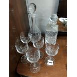 2 glass decanters and 6 wine glasses