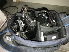 A quantity of old camera's and accessories including Olympus OM10 camera & flash etc.