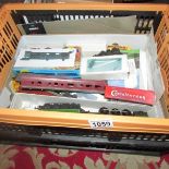 A box of miscellaneous '00' gauge parts etc., including Flying Scotsman rolling stock etc.