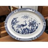A blue & white bird patterned serving plate