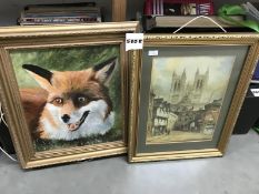 A picture of a fox and a picture of Lincoln Cathedral