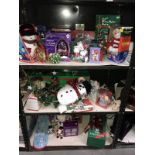 A collection of Christmas decorations including a fibre optic tree (3 shelves)