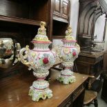 A pair of large 20th century lidded vases.