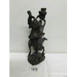 A carved wood Chinese figure, a/f (crack to base).