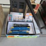 A box of miscellaneous '00' gauge loco bodies, stations, trackside accessories etc.