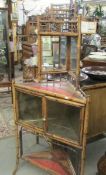 A bamboo corner cabinet.