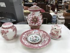 6 assorted items of china (mostly red & white) including Meakin and Carltonware
