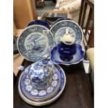 A collection of blue and white china