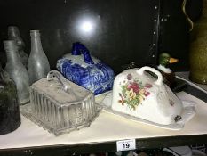 4 cheese dishes, 1 blue & white ironstone,