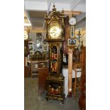 A superb lacquered long case clock with Chinese scenes and multi chime, in full working order.