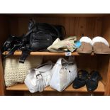 2 shelves of handbags & shoes