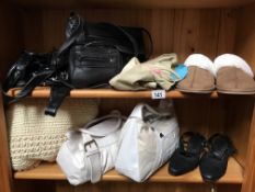 2 shelves of handbags & shoes