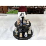 15 Minton thimbles with original thimble stand