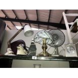 A quantity of miscellaneous including lamp, fan & carriage clock etc.