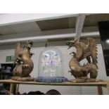 A fantastic pair of carved wood Chinese dragons, approximately 48 cm tall and 33 cm wide.