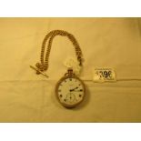 A 9ct gold pocket watch on an 18ct gold chain.