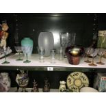 A mixed lot of glassware including vases & etched glasses etc