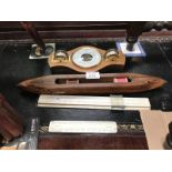 A mixed lot including weather station plaque, a loom shuttle,