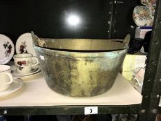 A large Victorian brass jam pan