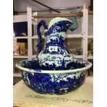 A blue & white wash jug & basin