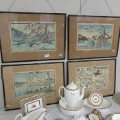 A set of 4 Chinese framed and glazed prints 'The Four Seasons'.