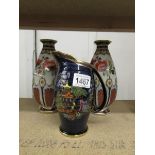 A pair of Losol ware vases and a Crown Devon jug.