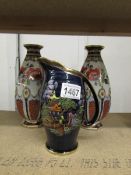 A pair of Losol ware vases and a Crown Devon jug.
