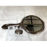 A silver back mirror & silver whisky label (both Hallmarked)