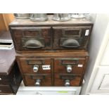 A 2 drawer and 4 drawer vintage wooden filing chests/boxes