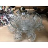 A glass punch bowl,