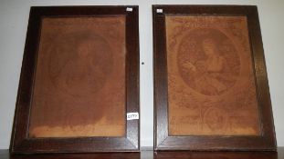 2 oak framed tapestries.