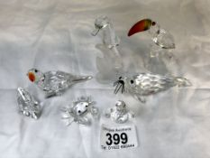 7 boxed Swarovski crystal birds & sea creatures