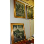 2 oil paintings of Lincoln arboretum and a portrait.