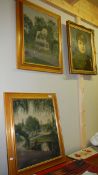 2 oil paintings of Lincoln arboretum and a portrait.