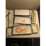 A necklace/bracelet/earrings set, mixed jewellery including gold plate etc,