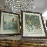 A pair of framed and glazed comical scene prints.
