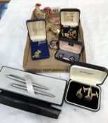 A quantity of cufflinks, pill boxes, compacts & Parker pen set etc.