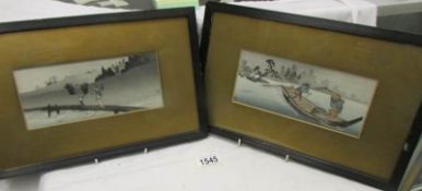 A pair of framed and glazed signed paintings on rice paper.