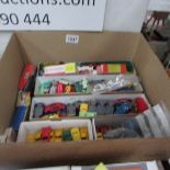 A quantity of unboxed die cast aircraft, boxed cars and some military vehicles.
