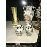 A pair of Noritake vases & 2 others