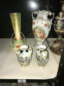 A pair of Noritake vases & 2 others