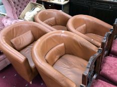 4 genuine leather tan tub chairs