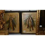 A pair of framed Victorian studies of fish in embossed card.